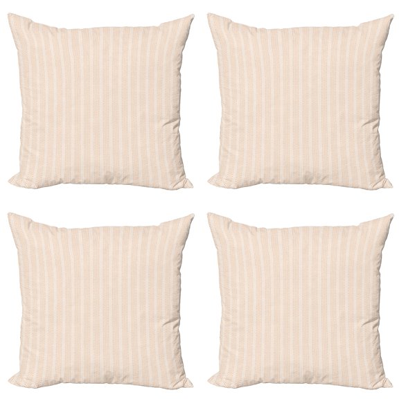 Ambesonne Geometric Throw Pillow Cover 4 Pack, Abstract Vertical Waves, 24", Peach Pale Peach White
