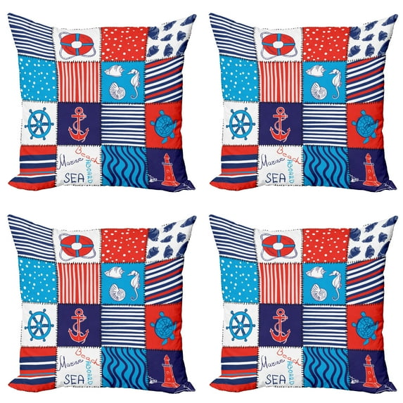 Ambesonne Geometric Throw Pillow Cover 4 Pack, Anchor Helm and Fish, 18", Multicolor