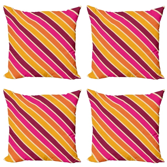 Ambesonne Geometric Throw Pillow Cover 4 Pack, Angled Retro Style Lines, 18", Multicolor