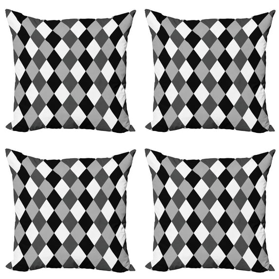 Ambesonne Geometric Throw Pillow Cover 4 Pack, Black and White Rhombus, 16", Grey Pale Grey and Black