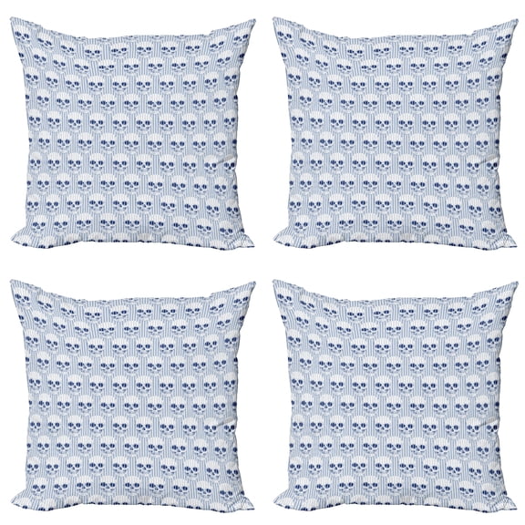 Ambesonne Geometric Throw Pillow Cover 4 Pack, Blue Skulls Optical, 20", Navy Blue White