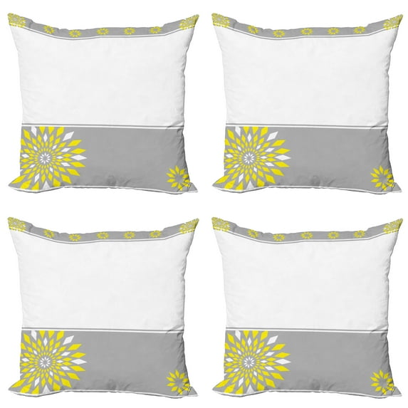 Ambesonne Geometric Throw Pillow Cover 4 Pack, Border with Flowers, 16", Pale Grey Marigold