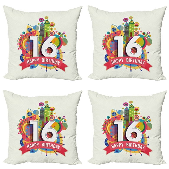 Ambesonne Geometric Throw Pillow Cover 4 Pack, Celebration Funky, 18", Multicolor