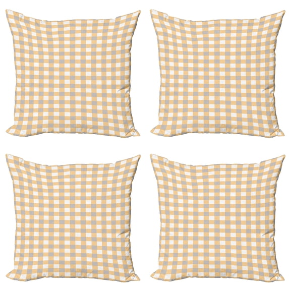 Ambesonne Geometric Throw Pillow Cover 4 Pack, Checkered Shabby Old, 24", Orange White Cadet Blue