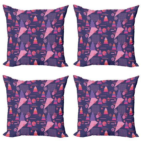 Ambesonne Geometric Throw Pillow Cover 4 Pack, Christmas Themed Shapes, 16", Dark Indigo Coral Pink