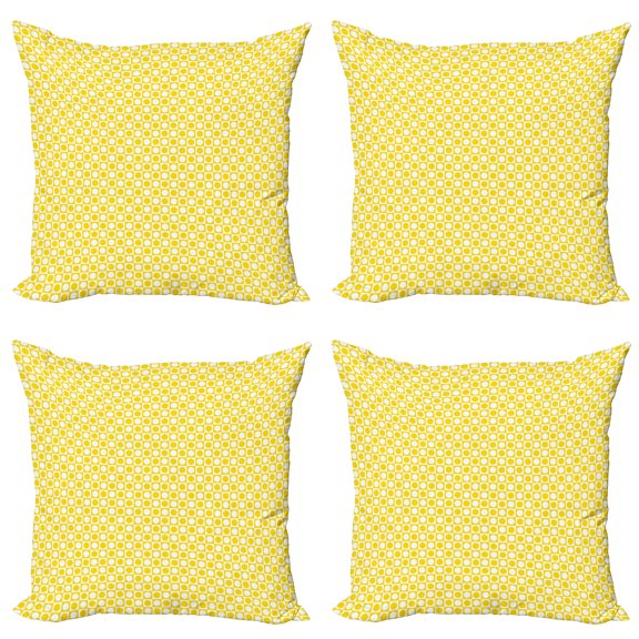 Ambesonne Geometric Throw Pillow Cover 4 Pack, Circles Geometric Art, 16", Yellow and White
