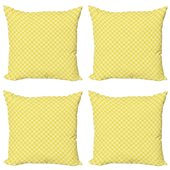 Ambesonne Geometric Throw Pillow Cover 4 Pack, Circles Geometric Art, 20", Yellow and White