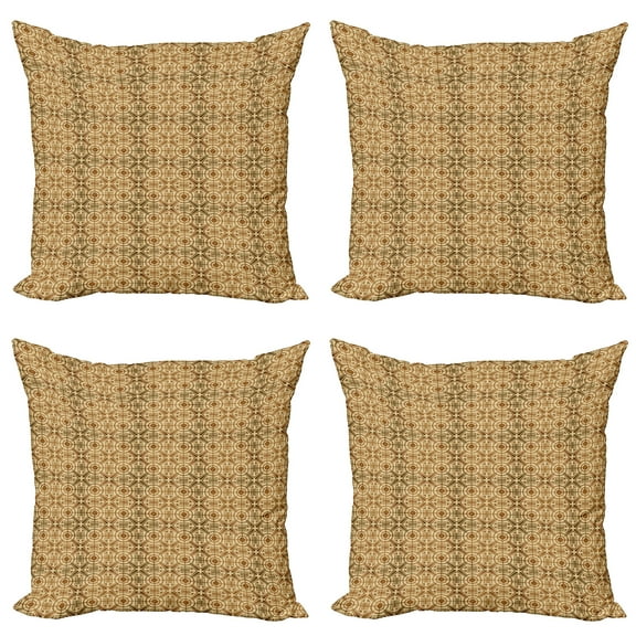 Ambesonne Geometric Throw Pillow Cover 4 Pack, Circles Radial Lines, 16", Caramel and Beige