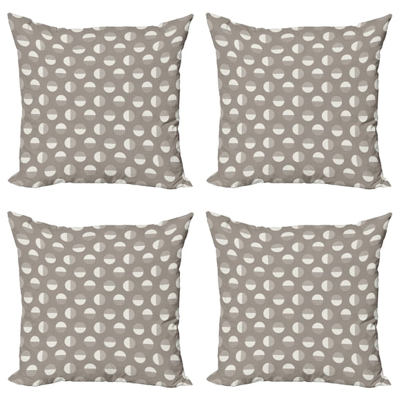 Ambesonne Geometric Throw Pillow Cover 4 Pack, Circles and Zigzags, 20", Dimgrey and Coconut