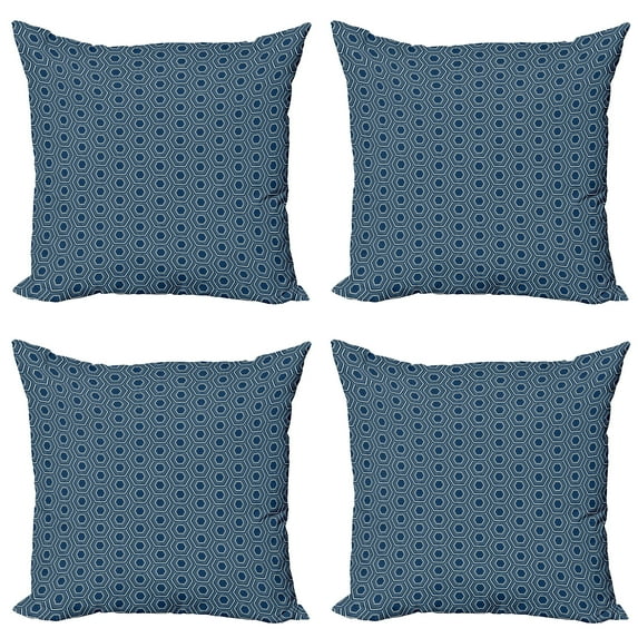 Ambesonne Geometric Throw Pillow Cover 4 Pack, Classic Hexagons Pattern, 16", Night Blue and Eggshell