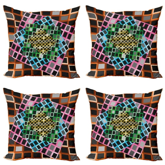 Ambesonne Geometric Throw Pillow Cover 4 Pack, Color Squares Frames, 24", Multicolor