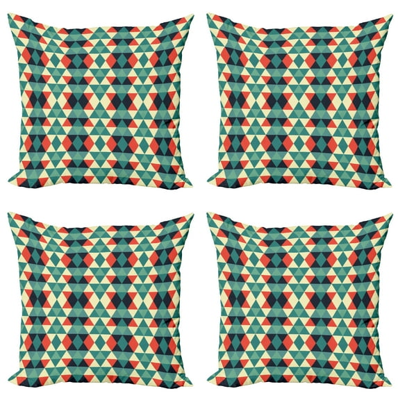 Ambesonne Geometric Throw Pillow Cover 4 Pack, Colorful Grid Retro Style, 16", Multicolor