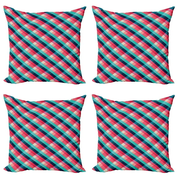 Ambesonne Geometric Throw Pillow Cover 4 Pack, Diagonal Grid Rhombuses, 20", Multicolor