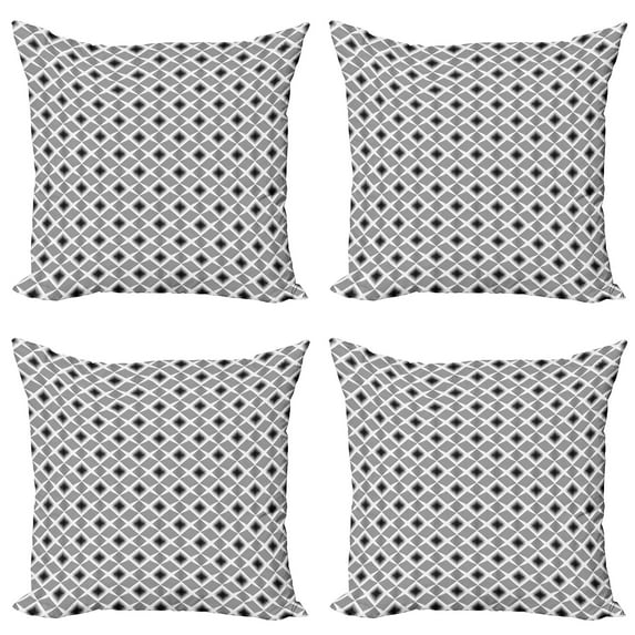 Ambesonne Geometric Throw Pillow Cover 4 Pack, Digital Lines with Square, 24", Charcoal Grey White