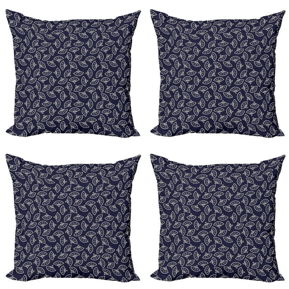 Ambesonne Geometric Throw Pillow Cover 4 Pack, Fan Pattern, 18", Dark Blue Cream