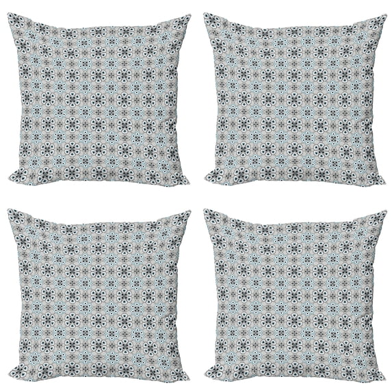 Ambesonne Geometric Throw Pillow Cover 4 Pack, Floral Leaf Petals, 18", Pale Grey Blue