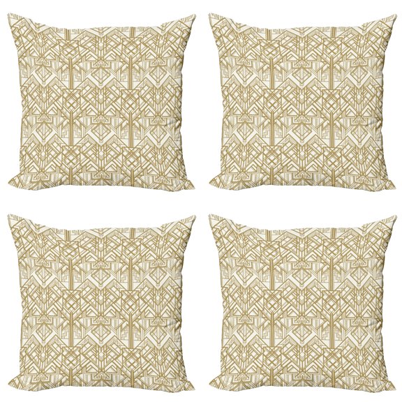 Ambesonne Geometric Throw Pillow Cover 4 Pack, Futuristic Retro Mix, 18", Pale Brown and Off White