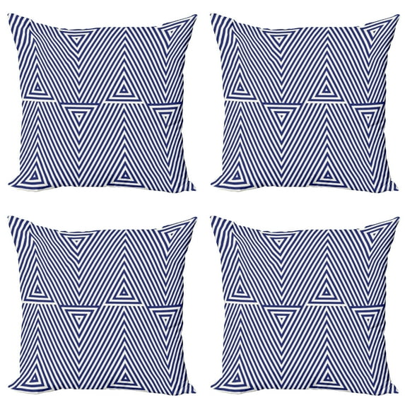 Ambesonne Geometric Throw Pillow Cover 4 Pack, Geometrical Triangle, 24", Dark Blue and White