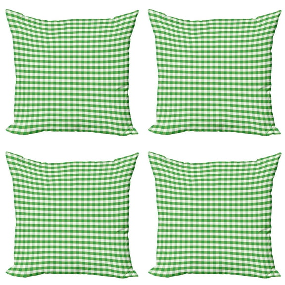 Ambesonne Geometric Throw Pillow Cover 4 Pack, Green White Gingham, 18", Green and White