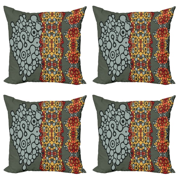 Ambesonne Geometric Throw Pillow Cover 4 Pack, Grey Rounds in Border, 20", Marigold Orange