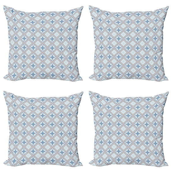 Ambesonne Geometric Throw Pillow Cover 4 Pack, Hand Drawn Square Pattern, 20", Blue Pale Blue Black