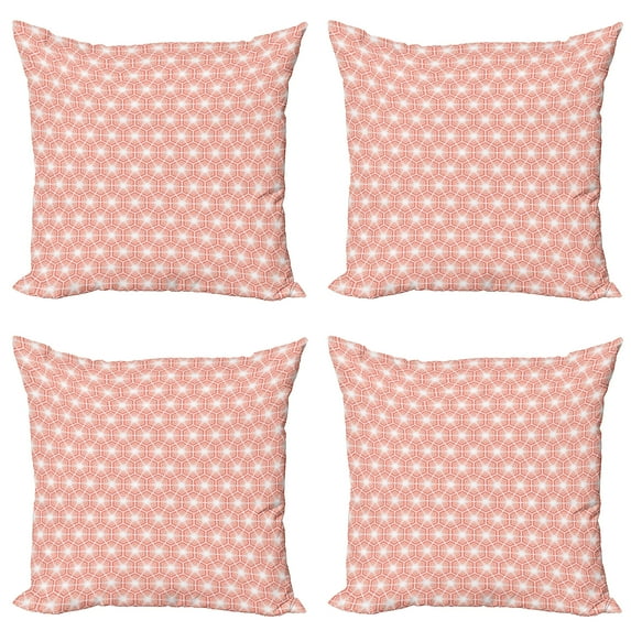 Ambesonne Geometric Throw Pillow Cover 4 Pack, Hexagon Tiles Oriental, 20", Coral and White