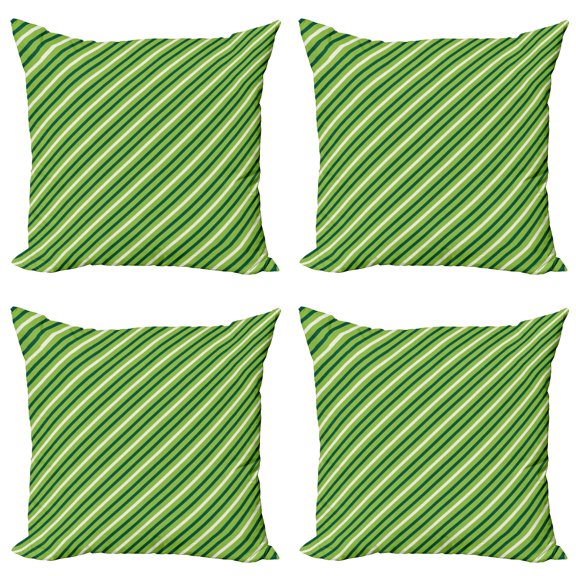 Ambesonne Geometric Throw Pillow Cover 4 Pack, Irish Striped Pattern, 16", Lime Green Dark Green