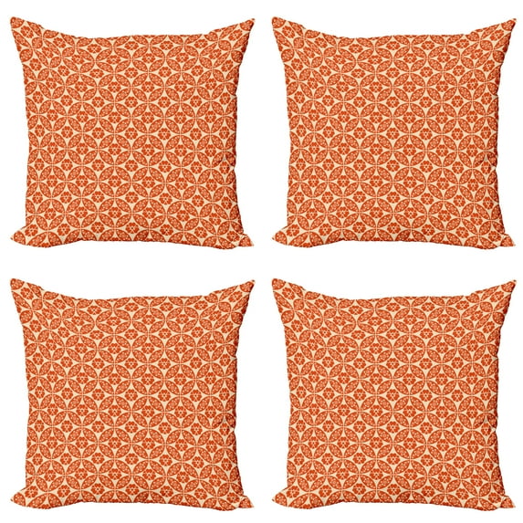 Ambesonne Geometric Throw Pillow Cover 4 Pack, Japanese Flowers, 18", Vermilion Cream