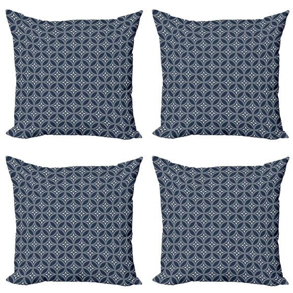 Ambesonne Geometric Throw Pillow Cover 4 Pack, Japanese Lotus Circle, 20", Dark Blue Cream