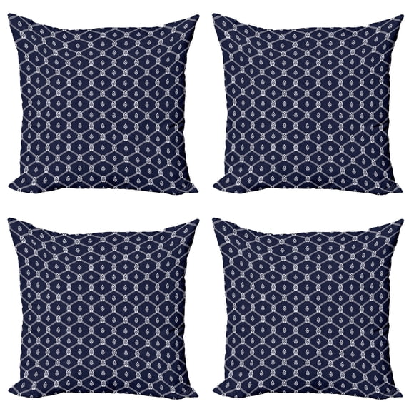 Ambesonne Geometric Throw Pillow Cover 4 Pack, Marine Motifs Aquatic, 16", Dark Blue and White