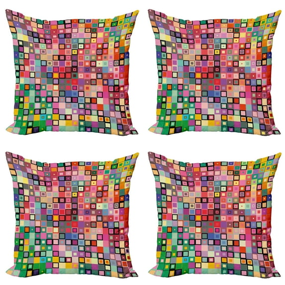 Ambesonne Geometric Throw Pillow Cover 4 Pack, Modern Colored Design, 24", Multicolor