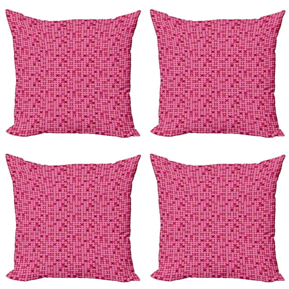 Ambesonne Geometric Throw Pillow Cover 4 Pack, Modern Feminine Rounds, 20", Raspberry Pink