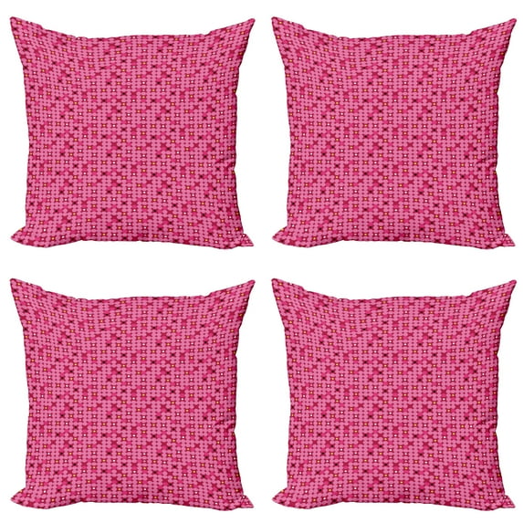 Ambesonne Geometric Throw Pillow Cover 4 Pack, Modern Feminine Rounds, 24", Raspberry Pink