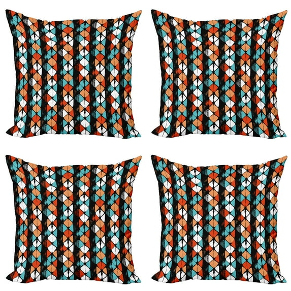 Ambesonne Geometric Throw Pillow Cover 4 Pack, Modern Hexagon Design, 18", Turquoise Salmon