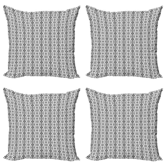 Ambesonne Geometric Throw Pillow Cover 4 Pack, Modern Monochrome, 16", Charcoal Grey and White