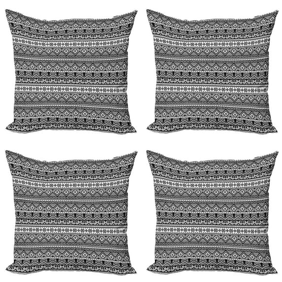 Ambesonne Geometric Throw Pillow Cover 4 Pack, Monotone Shapes Zigzags, 20", Charcoal Grey and White