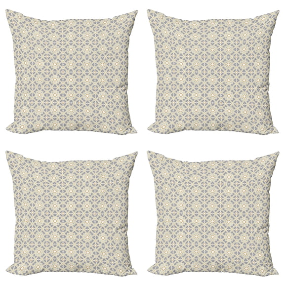 Ambesonne Geometric Throw Pillow Cover 4 Pack, Moroccan Floral Art, 20", Taupe Pale Yellow