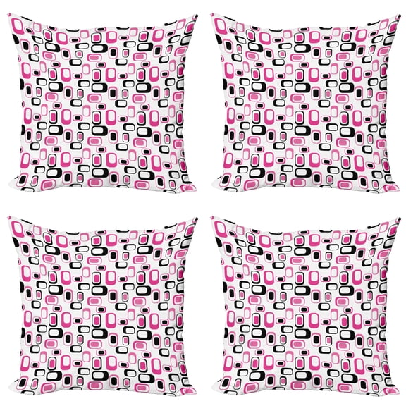 Ambesonne Geometric Throw Pillow Cover 4 Pack, Old Fashioned Style, 16", Pink White Black