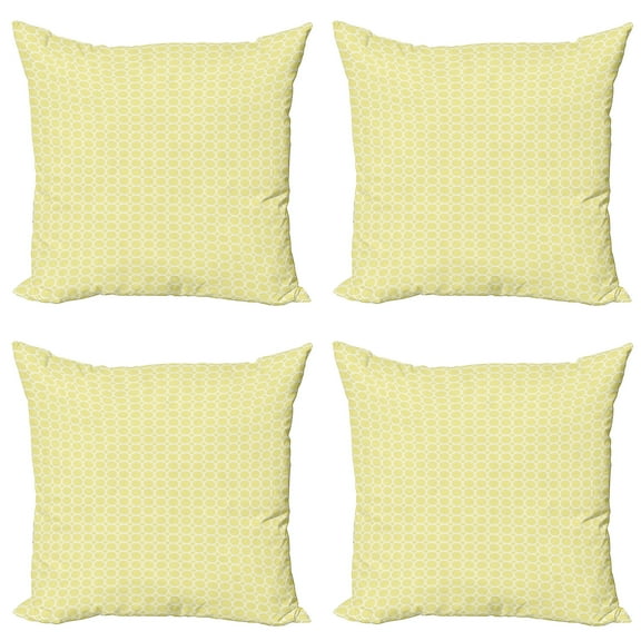 Ambesonne Geometric Throw Pillow Cover 4 Pack, Pastel Circular Shapes, 24", Pale Yellow and White