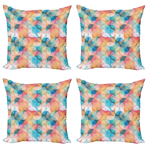 Ambesonne Geometric Throw Pillow Cover 4 Pack, Pastel Mosaic Circles, 24", Peach Coral Blue