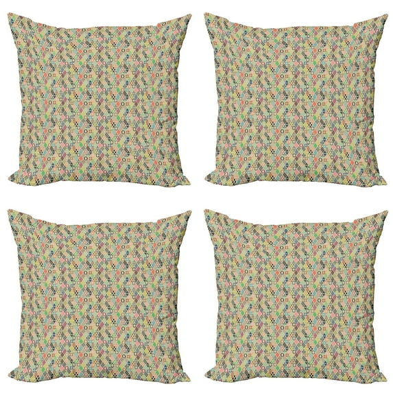 Ambesonne Geometric Throw Pillow Cover 4 Pack, Patchwork Art Rhombus, 24", Multicolor