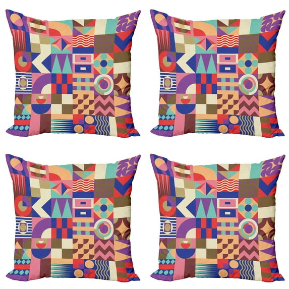 Ambesonne Geometric Throw Pillow Cover 4 Pack, Patchwork Mosaic Tile, 20", Multicolor