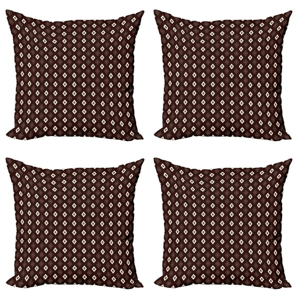 Ambesonne Geometric Throw Pillow Cover 4 Pack, Pattern of Rhombus, 20", Chestnut Brown and Cream