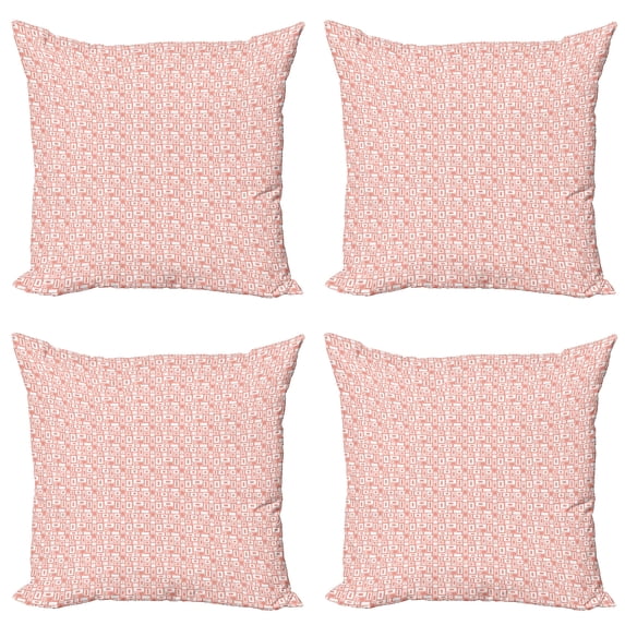 Ambesonne Geometric Throw Pillow Cover 4 Pack, Pattern with Rectangles, 16", Blush and White