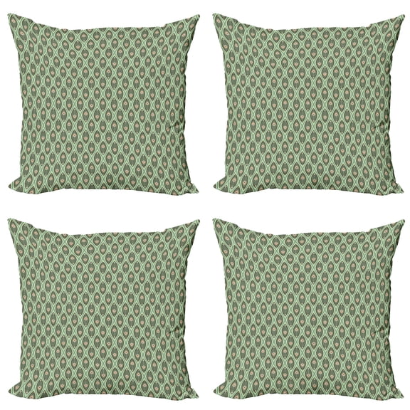 Ambesonne Geometric Throw Pillow Cover 4 Pack, Peacock Feathers, 18", Pistachio Green Tan