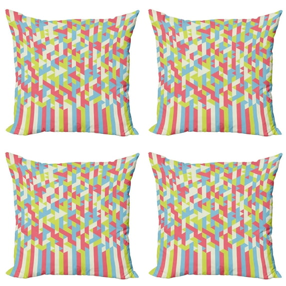 Ambesonne Geometric Throw Pillow Cover 4 Pack, Psychedelic Gradient, 18", Dried Rose Apple Green