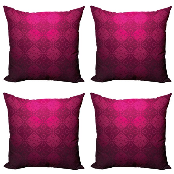 Ambesonne Geometric Throw Pillow Cover 4 Pack, Rectangular Forms, 16", Maroon Fuchsia