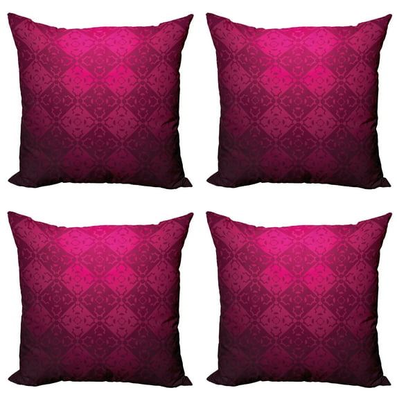Ambesonne Geometric Throw Pillow Cover 4 Pack, Rectangular Forms, 18", Maroon Fuchsia