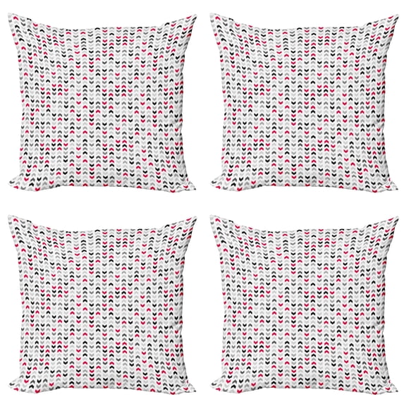 Ambesonne Geometric Throw Pillow Cover 4 Pack, Red Zig Zags Chevron, 16", Hot Pink Grey White
