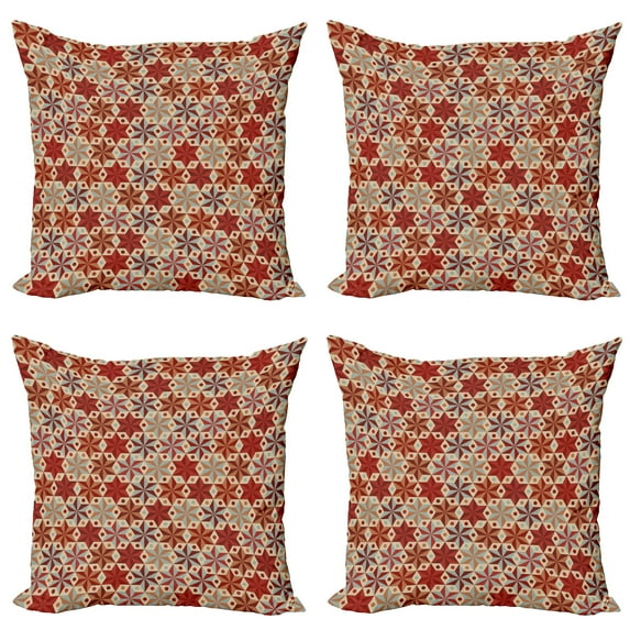 Ambesonne Geometric Throw Pillow Cover 4 Pack, Retro Anise Stars Motif, 24", Multicolor